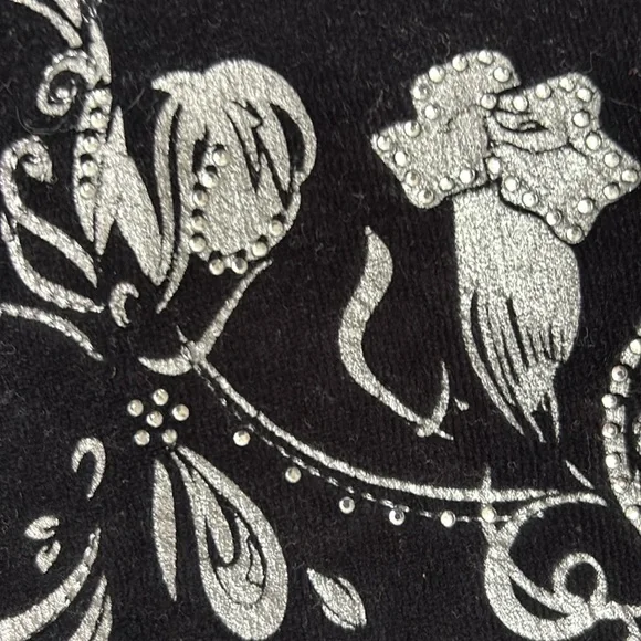 BCBG Y2K black velvet zip up hoodie rhinestone embellished size Medium birds - Picture 9 of 11